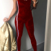 Leisure U-shaped Neck Patchwork Wine Red Velvet One-piece Jumpsuits Leisure U-shaped Neck Patchwork Wine Red Velvet One-piece Jumpsuits