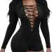 Sexy Deep V Neck Lace-up Hollow-out Black Polyester One-piece Jumpsuits Sexy Deep V Neck Lace-up Hollow-out Black Polyester One-piece Jumpsuits