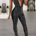 Sexy Deep V Neck Sequined Decorative Black Polyester One-piece Jumpsuits Sexy Deep V Neck Sequined Decorative Black Polyester One-piece Jumpsuits
