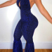 Sexy Halter Neck Backless Blue Polyester One-piece Jumpsuits Sexy Halter Neck Backless Blue Polyester One-piece Jumpsuits