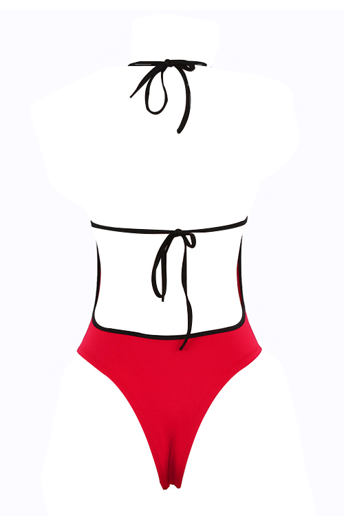  Sexy Halter Neck Letters Printed Backless Red Polyester One-piece Bodysuit