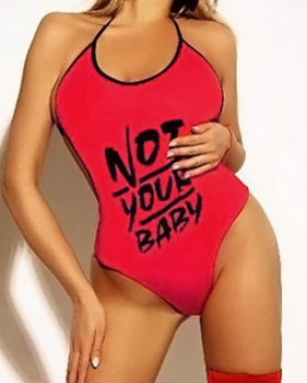 Sexy Halter Neck Letters Printed Backless Red Polyester One-piece Bodysuit Sexy Halter Neck Letters Printed Backless Red Polyester One-piece Bodysuit