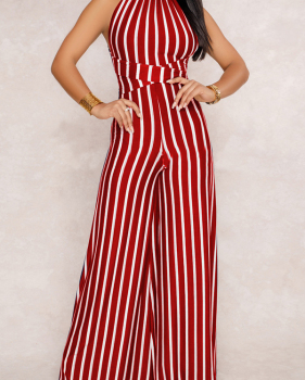 Sexy Halter Neck Striped Patchwork Backless Red Polyester One-piece Jumpsuits(Without Belt) Sexy Halter Neck Striped Patchwork Backless Red Polyester One-piece Jumpsuits(Without Belt)