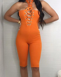 Sexy Hollow-out Orange Polyester One-piece Jumpsuits Sexy Hollow-out Orange Polyester One-piece Jumpsuits