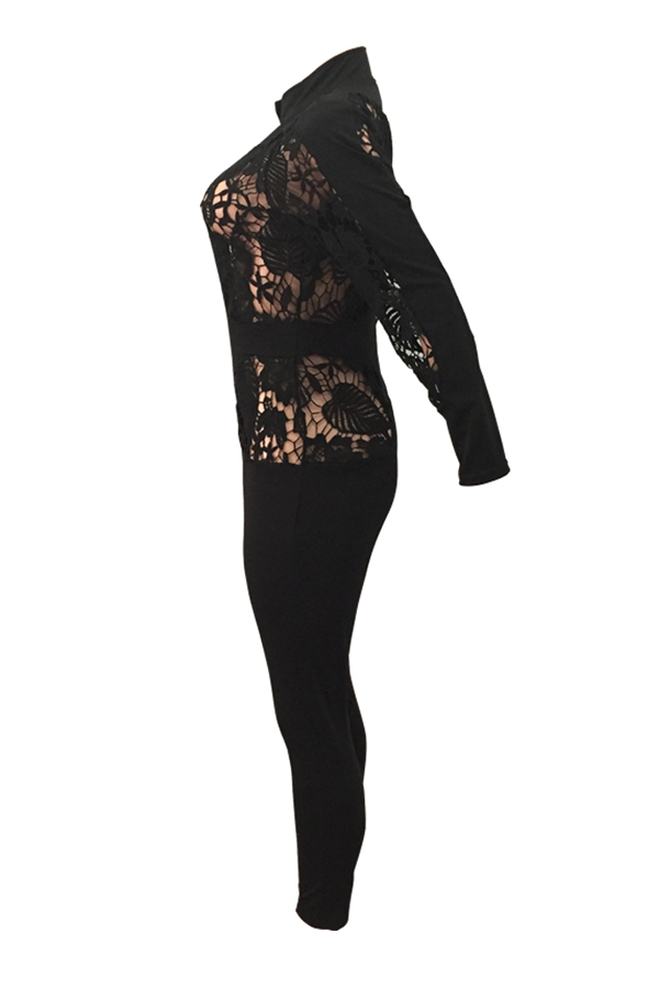  Sexy Hollow-out Zipper Design Black Polyester One-piece Jumpsuits