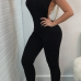  Sexy Round Neck Backless Chain Of Pearls Decoration Black Terylene+Cotton One-piece Jumpsuits