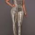  Sexy Round Neck Backless Sequins Decoration Champagne Polyester One-piece Jumpsuits
