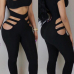 Sexy Round Neck Hollow-out Black Polyester One-piece Jumpsuits