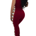 Sexy Round Neck Hollow-out Wine Red Polyester One-piece Jumpsuits Sexy Round Neck Hollow-out Wine Red Polyester One-piece Jumpsuits