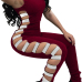 Sexy Round Neck Hollow-out Wine Red Polyester One-piece Jumpsuits Sexy Round Neck Hollow-out Wine Red Polyester One-piece Jumpsuits