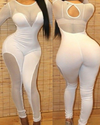 Sexy Round Neck See-Through White Polyester One-piece Jumpsuits Sexy Round Neck See-Through White Polyester One-piece Jumpsuits