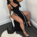  Sexy Side Split Black Polyester One-piece Jumpsuits