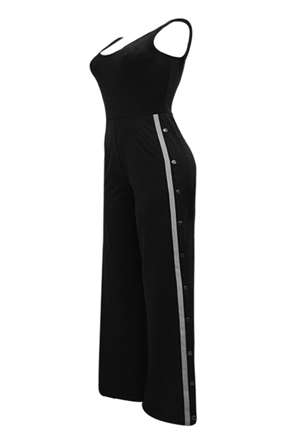  Sexy Side Split Black Polyester One-piece Jumpsuits