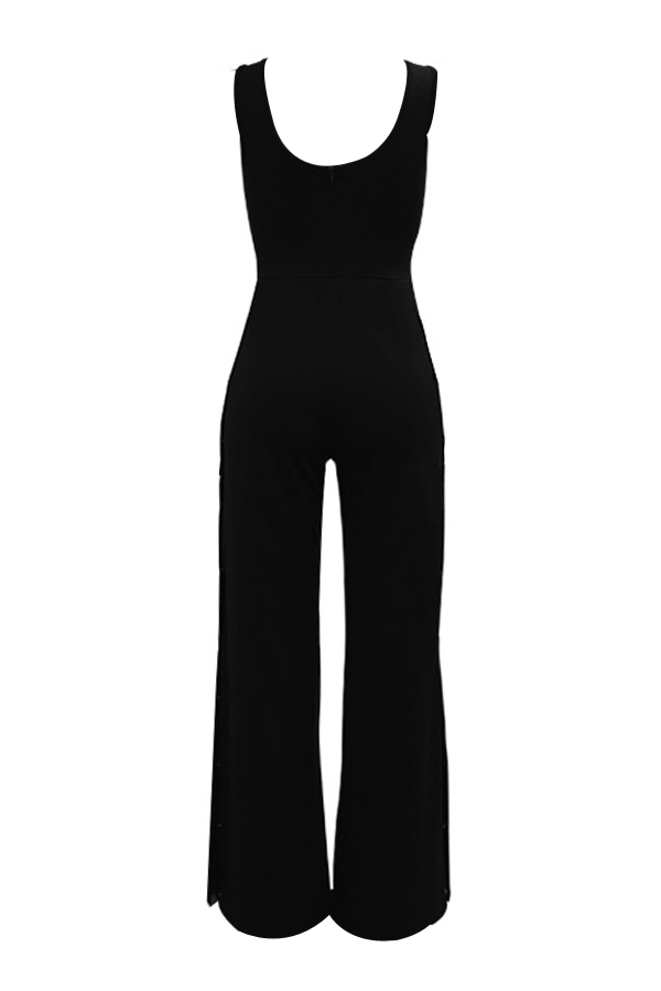  Sexy Side Split Black Polyester One-piece Jumpsuits