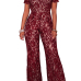 Sexy Stand Collar Hollow-out Wine Red Bud Silk One-piece Jumpsuits Sexy Stand Collar Hollow-out Wine Red Bud Silk One-piece Jumpsuits