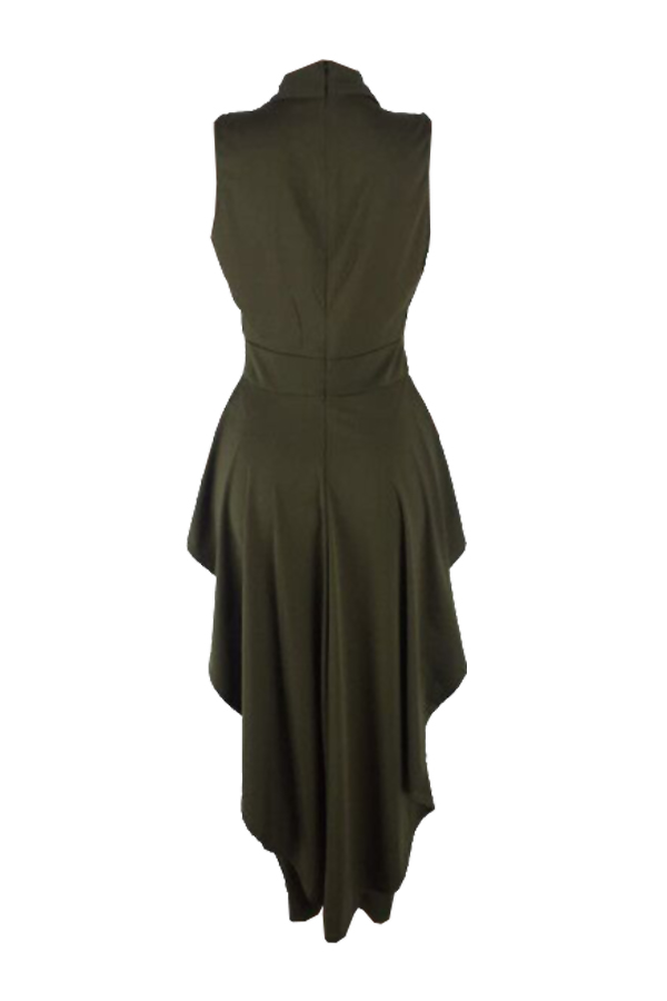  Sexy Turndown Collar Falbala Hems Design Army Green Polyester One-piece Jumpsuits