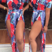  Stylish Bateau Neck Side Slit Feather Printed Red Polyester One-piece Jumpsuits