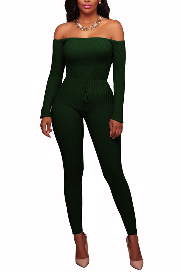  Stylish Dew Shoulder Green Polyester One-piece Jumpsuits