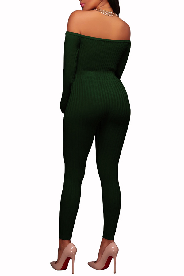  Stylish Dew Shoulder Green Polyester One-piece Jumpsuits