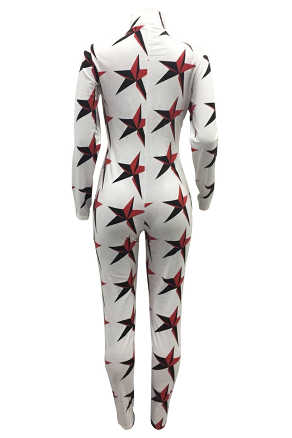  Stylish Printed Zipper Design Cotton Blends One-piece Skinny Jumpsuits