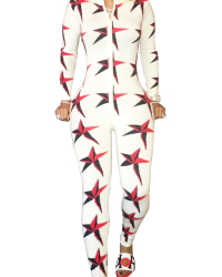  Stylish Printed Zipper Design Cotton Blends One-piece Skinny Jumpsuits