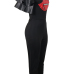  Stylish Round Neck Lotus Leaf Sleeves Lip Patchwork Black Polyester One-piece Jumpsuits