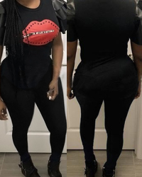  Stylish Round Neck Lotus Leaf Sleeves Lip Patchwork Black Polyester One-piece Jumpsuits