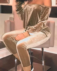  Velvet Solid Regular Jumpsuits