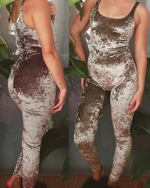 Charismatic U-shaped Neck Sleeveless Backless Brown Velvet One-piece Skinny Jumpsuits Charismatic U-shaped Neck Sleeveless Backless Brown Velvet One-piece Skinny Jumpsuits