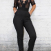 Charismatic V Neck Half Sleeves Mesh Patchwork Hollow-out Black Polyester One-piece Jumpsuits Charismatic V Neck Half Sleeves Mesh Patchwork Hollow-out Black Polyester One-piece Jumpsuits