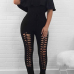 Charming Dew Shoulder Hollow-out Black Polyester One-piece Skinny Jumpsuits Charming Dew Shoulder Hollow-out Black Polyester One-piece Skinny Jumpsuits