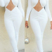 Charming Round Neck Long Sleeves Mesh Patchwork See-Through White Polyester One-piece Skinny Jumpsuits Charming Round Neck Long Sleeves Mesh Patchwork See-Through White Polyester One-piece Skinny Jumpsuits