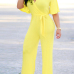 Charming V Neck Short Sleeves Hollow-out Yellow Qmilch One-piece Jumpsuits(With Belt) Charming V Neck Short Sleeves Hollow-out Yellow Qmilch One-piece Jumpsuits(With Belt)