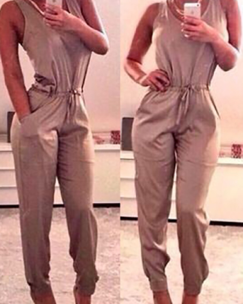 Cheap Sexy Tank Sleeveless Solid Grey Blending One-piece Regular Jumpsuit Cheap Sexy Tank Sleeveless Solid Grey Blending One-piece Regular Jumpsuit