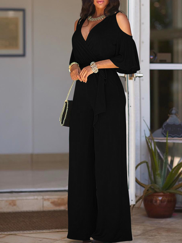 Euramerican Hollow-out Black Polyester One-piece Jumpsuits
