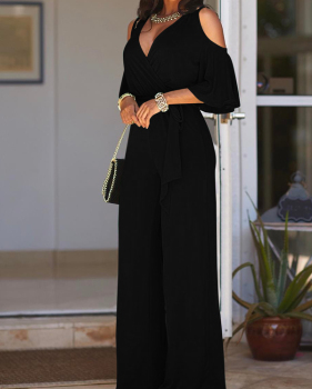 Euramerican Hollow-out Black Polyester One-piece Jumpsuits