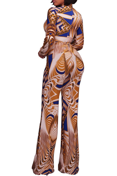 Euramerican Printed Yellow Milk Fiber One-piece Jumpsuits(Without Belt)