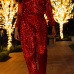 Fashion Mandarin Collar Sequins Decoration Red Polyester One-piece Jumpsuits