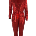 Fashion Mandarin Collar Sequins Decoration Red Polyester One-piece Jumpsuits