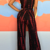 Fashion V Neck Tank Sleeveless Striped Printed Red Linen One-piece Jumpsuits Fashion V Neck Tank Sleeveless Striped Printed Red Linen One-piece Jumpsuits