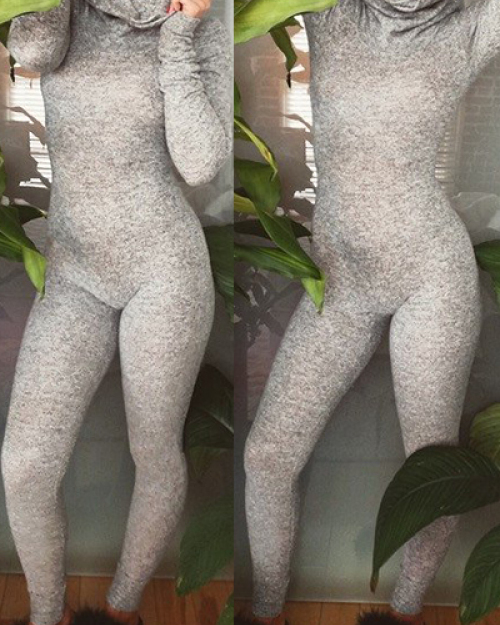 Leisure Long Sleeves Multi-way Design Grey Cotton One-piece Jumpsuits Leisure Long Sleeves Multi-way Design Grey Cotton One-piece Jumpsuits