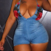 Sexy Deep V Neck Embroidered Design Blue Denim One-piece Skinny Jumpsuits Sexy Deep V Neck Embroidered Design Blue Denim One-piece Skinny Jumpsuits