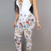 Sexy Deep V Neck Printed Hollow-out White Milk Fiber One-piece Skinny Jumpsuits Sexy Deep V Neck Printed Hollow-out White Milk Fiber One-piece Skinny Jumpsuits