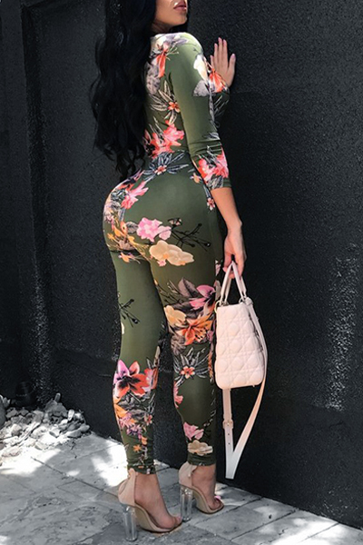 Sexy Deep V Neck Printed Knitting One-piece Skinny Jumpsuits(Without Belt)