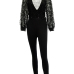 Sexy Deep V Neck Sequined Decorative Black Polyester One-piece Jumpsuits Sexy Deep V Neck Sequined Decorative Black Polyester One-piece Jumpsuits