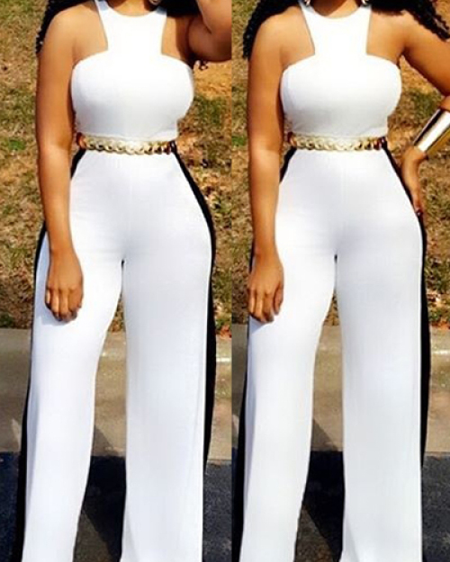 Sexy Dew Shoulder Sleeveless White Twilled One-piece Skinny Jumpsuits(Without Belt) Sexy Dew Shoulder Sleeveless White Twilled One-piece Skinny Jumpsuits(Without Belt)