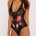 Sexy Embroidery See-Through Black Acrylic One-piece Skinny Jumpsuits Sexy Embroidery See-Through Black Acrylic One-piece Skinny Jumpsuits