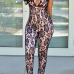 Sexy Halter V Neck Sleeveless Print Lace One-piece Skinny Jumpsuit Sexy Halter V Neck Sleeveless Print Lace One-piece Skinny Jumpsuit