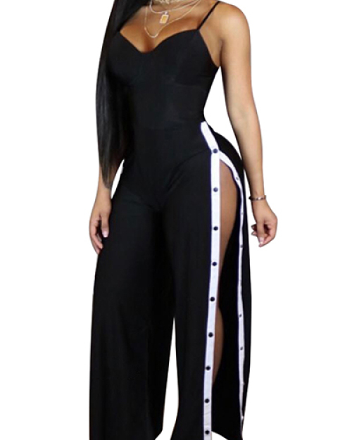 Sexy High Split Black Twilled One-piece Jumpsuits Sexy High Split Black Twilled One-piece Jumpsuits