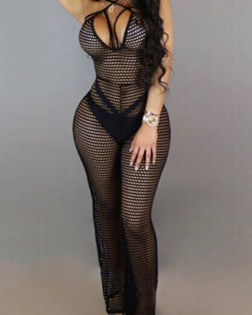 Sexy Hollow-out Black Gauze One-piece Skinny Jumpsuits(Without Lining) Sexy Hollow-out Black Gauze One-piece Skinny Jumpsuits(Without Lining)